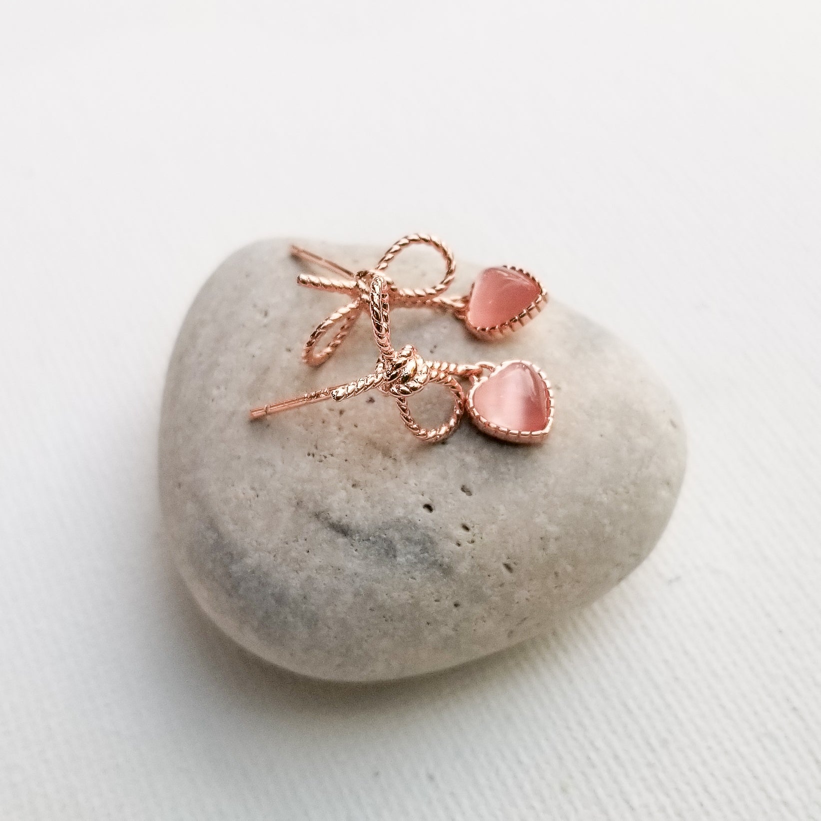 Pink Bow and Heart Stud Earrings