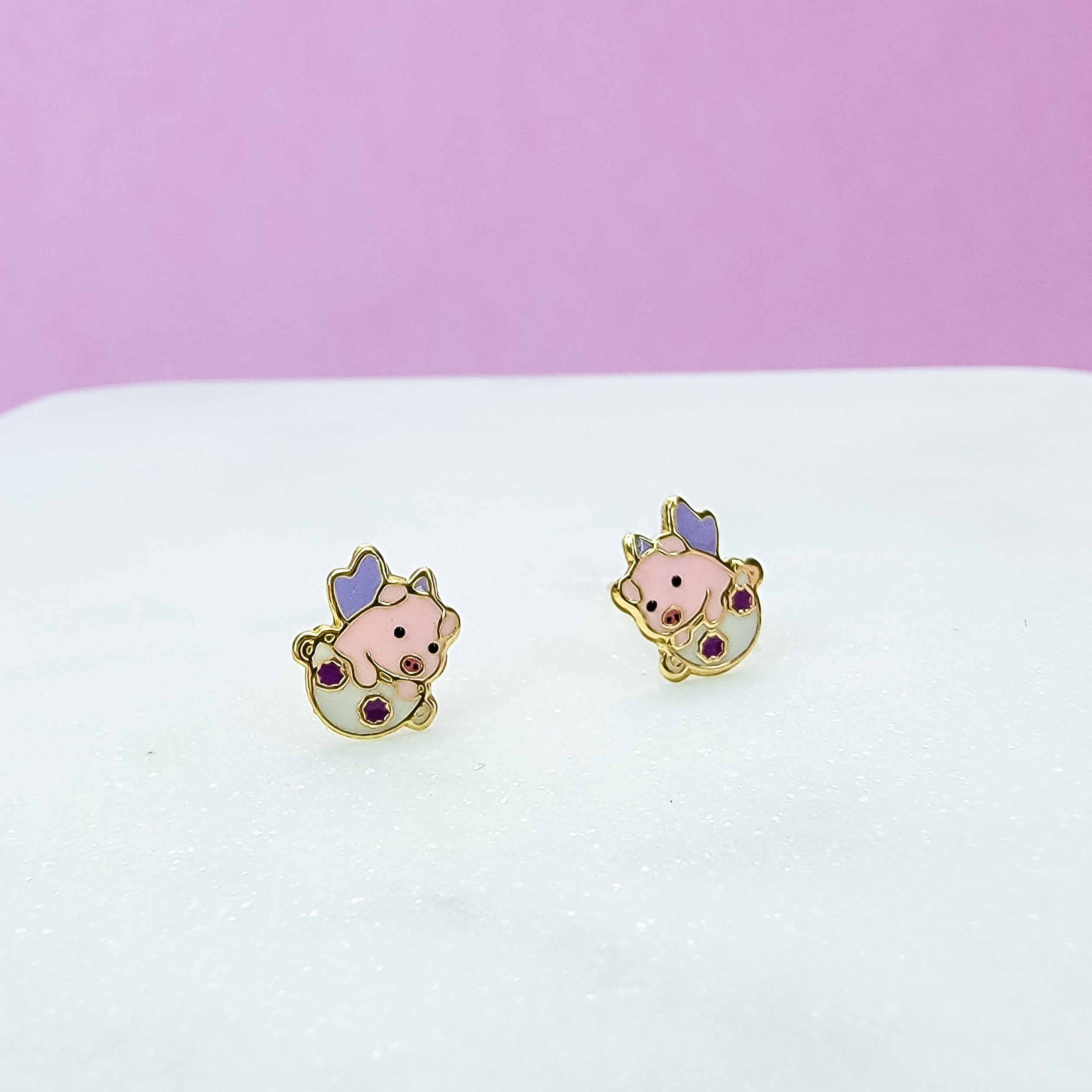 Pink Flying Pig Stud Earrings