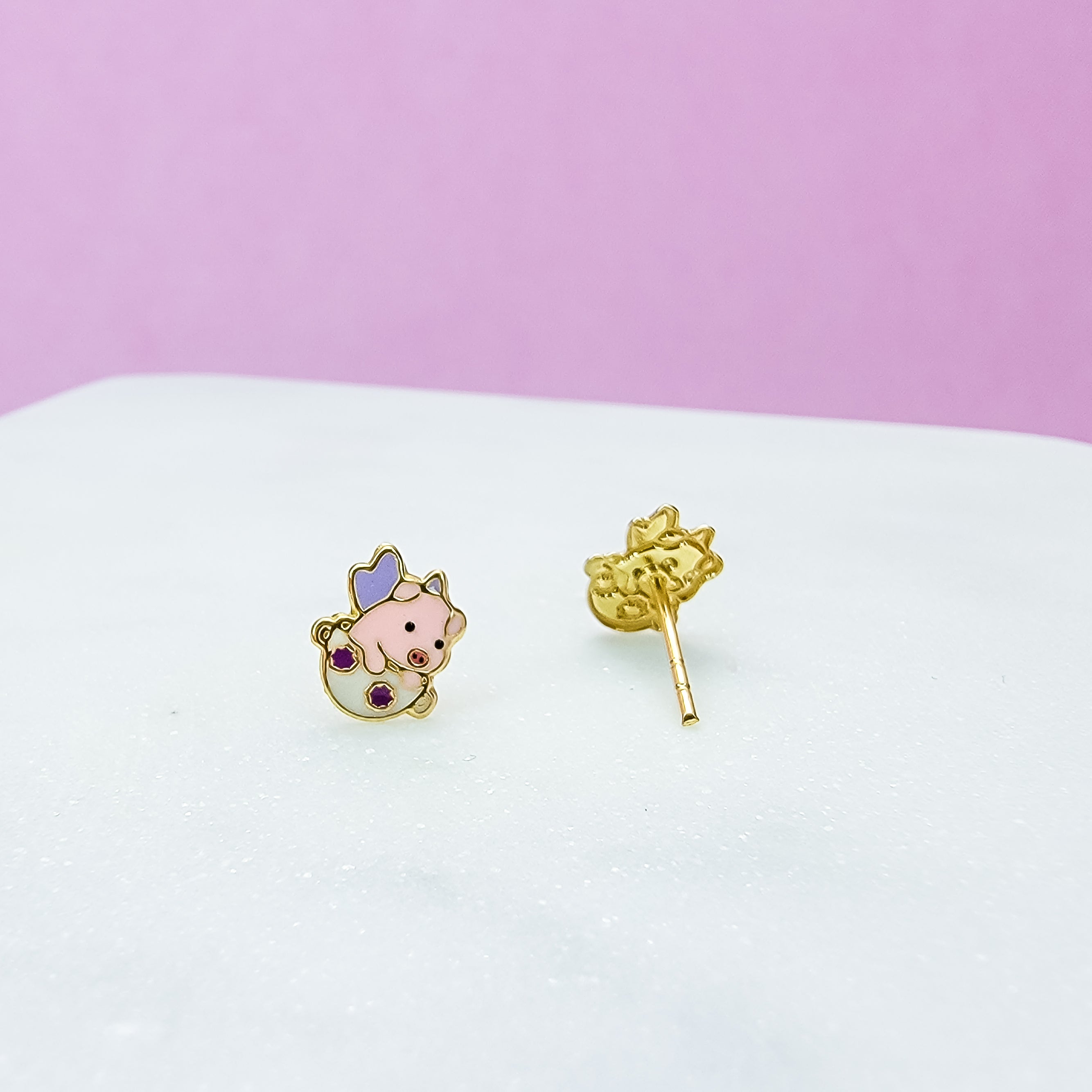 Pink Flying Pig Stud Earrings