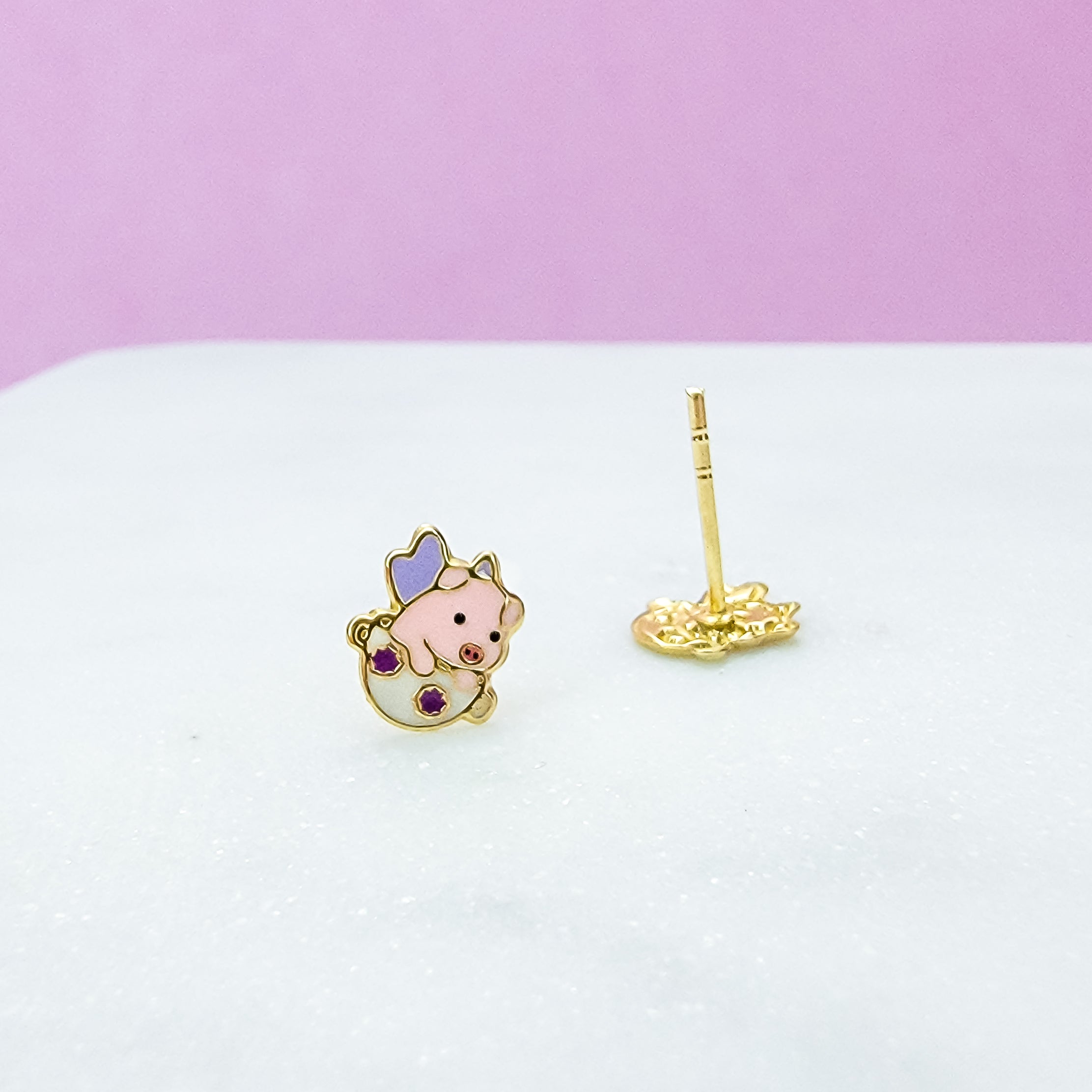 Pink Flying Pig Stud Earrings