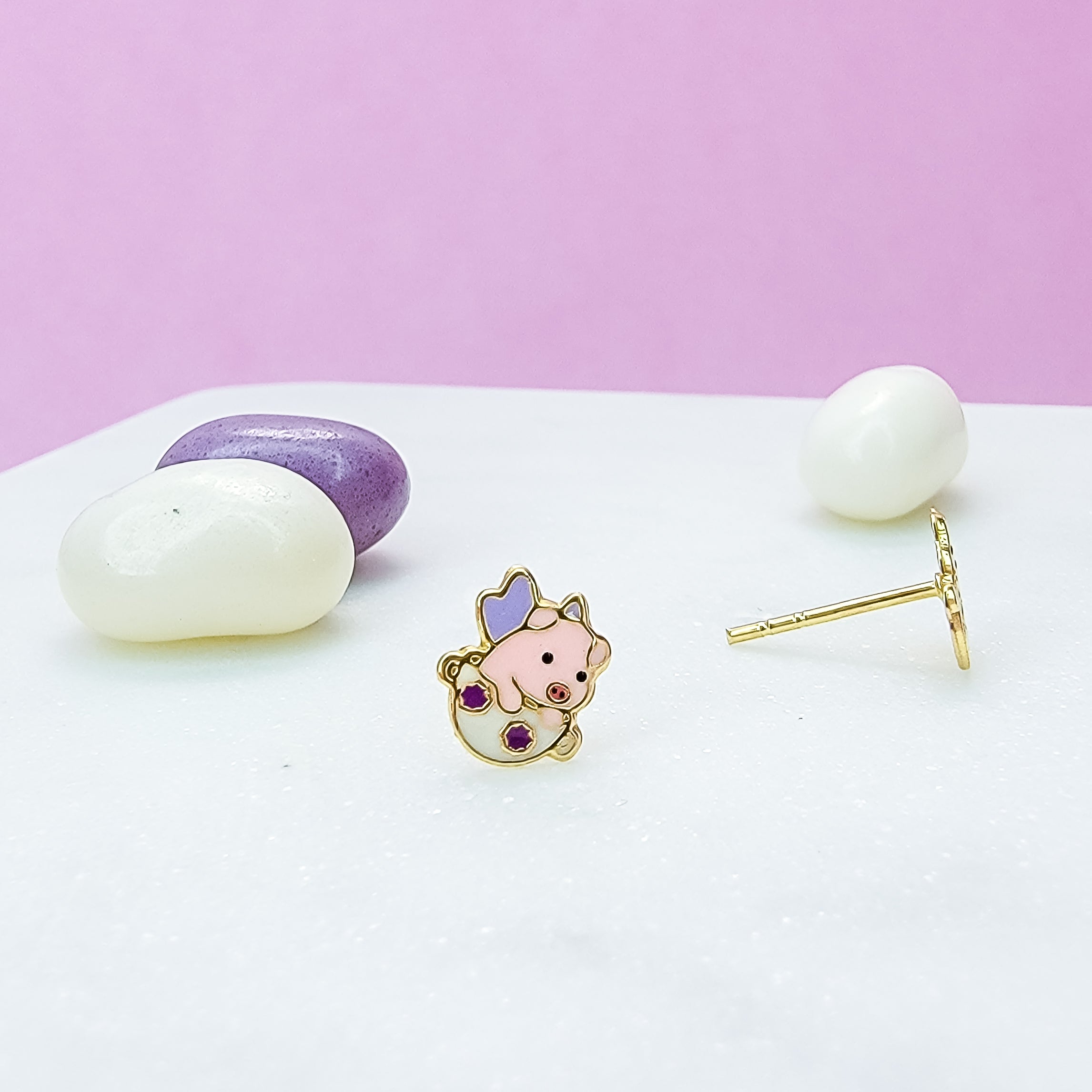 Pink Flying Pig Stud Earrings