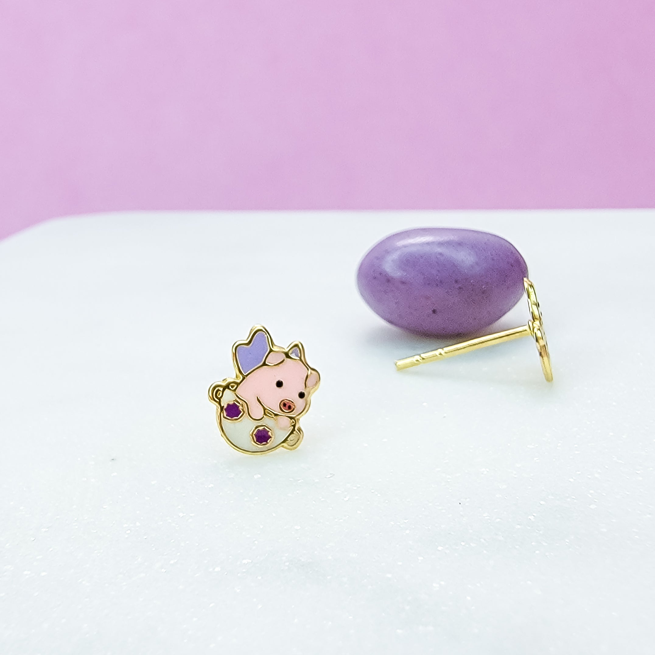 Pink Flying Pig Stud Earrings