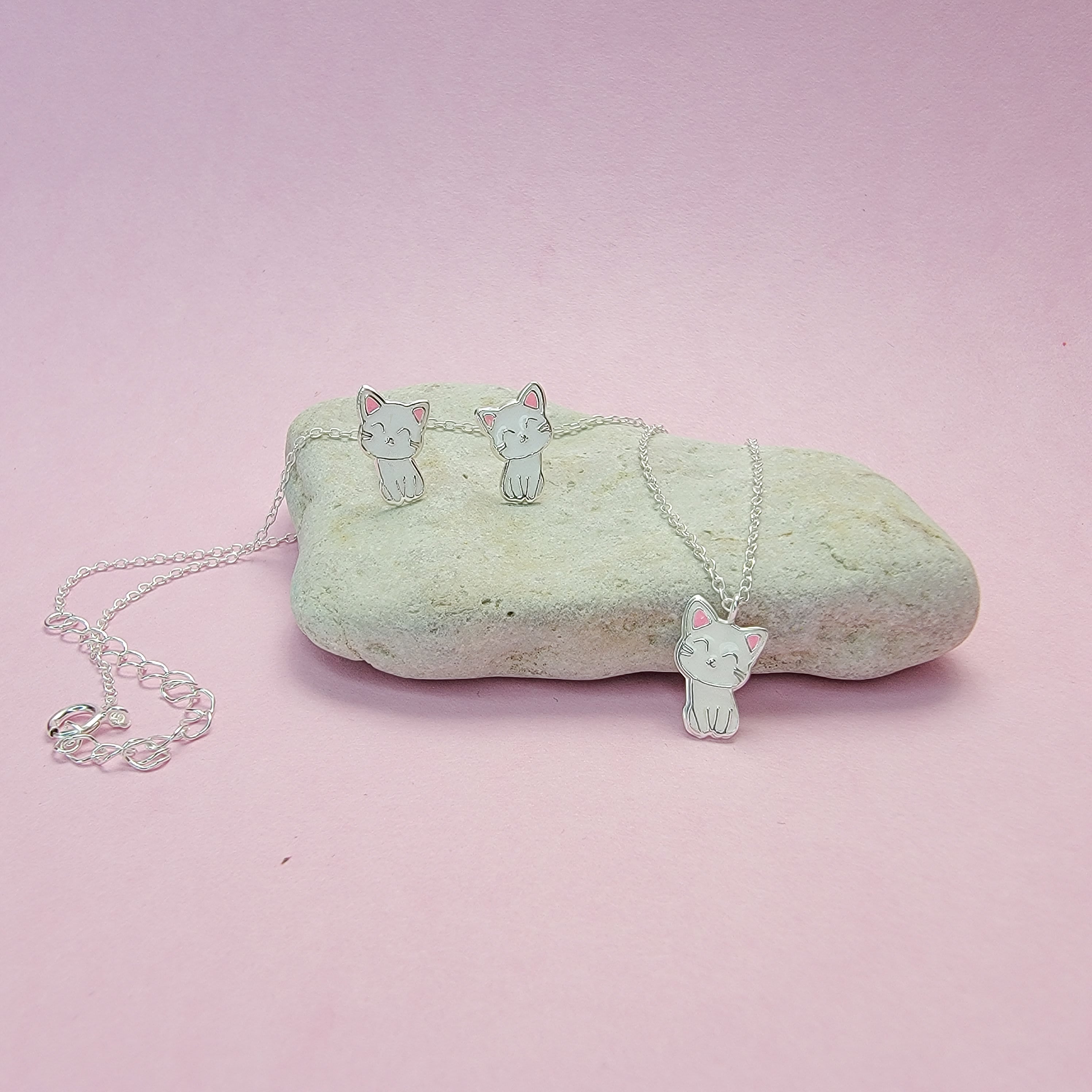 Cat Earrings and Necklace Set