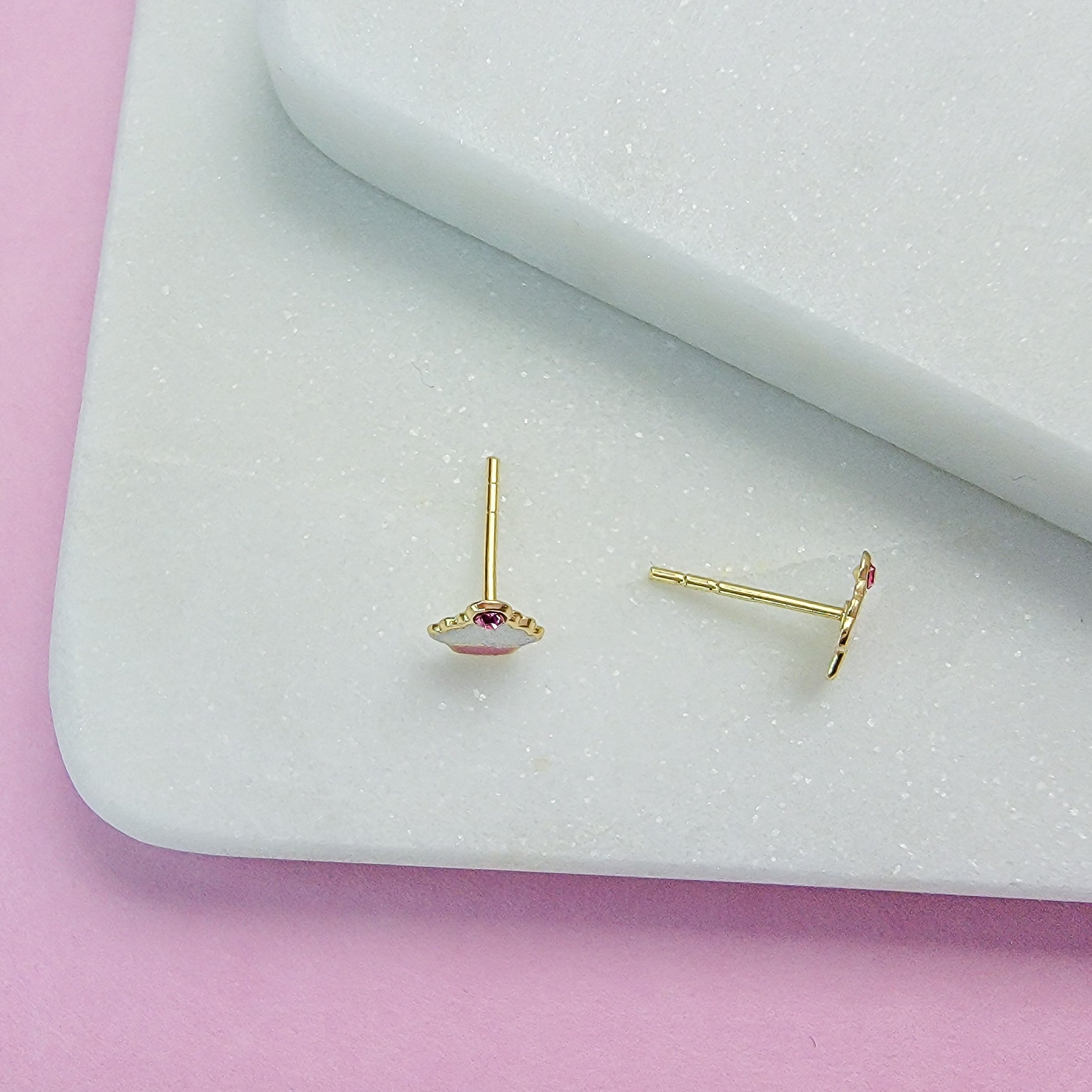 Fun Pink Cupcake Crystal Stud Earrings - Hypoallergenic