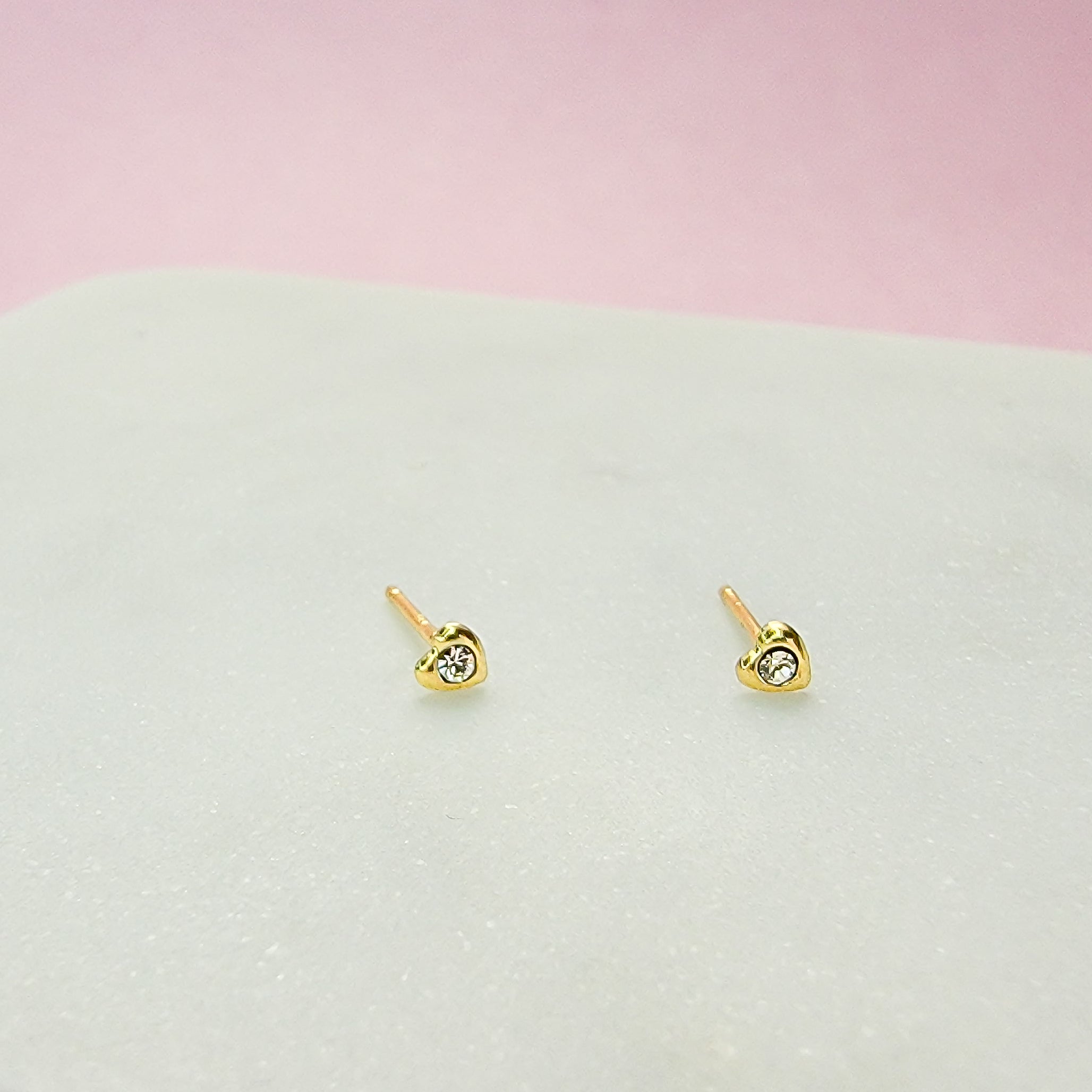 Tiny Stud Heart Earrings White Crystal