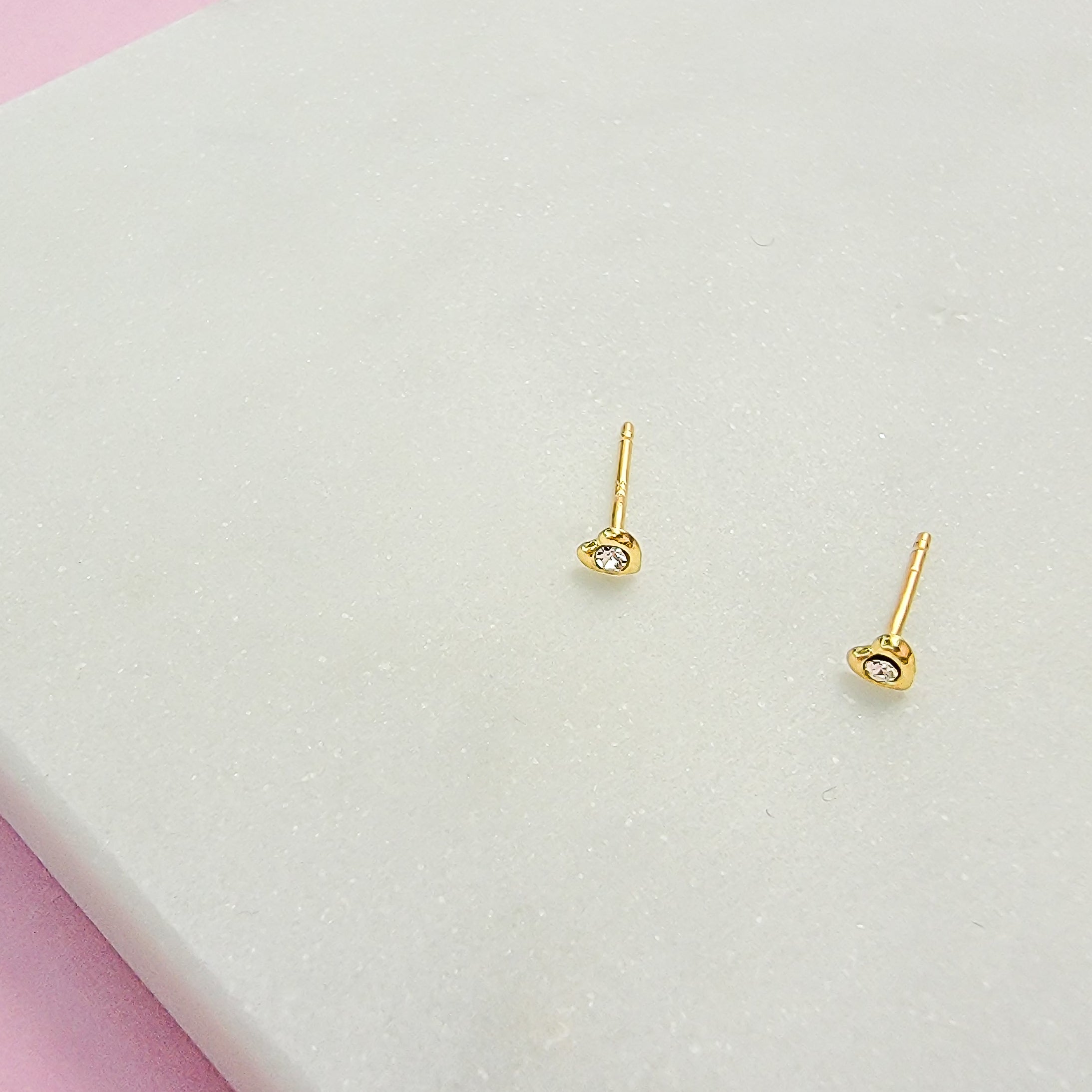 Tiny Stud Heart Earrings White Crystal