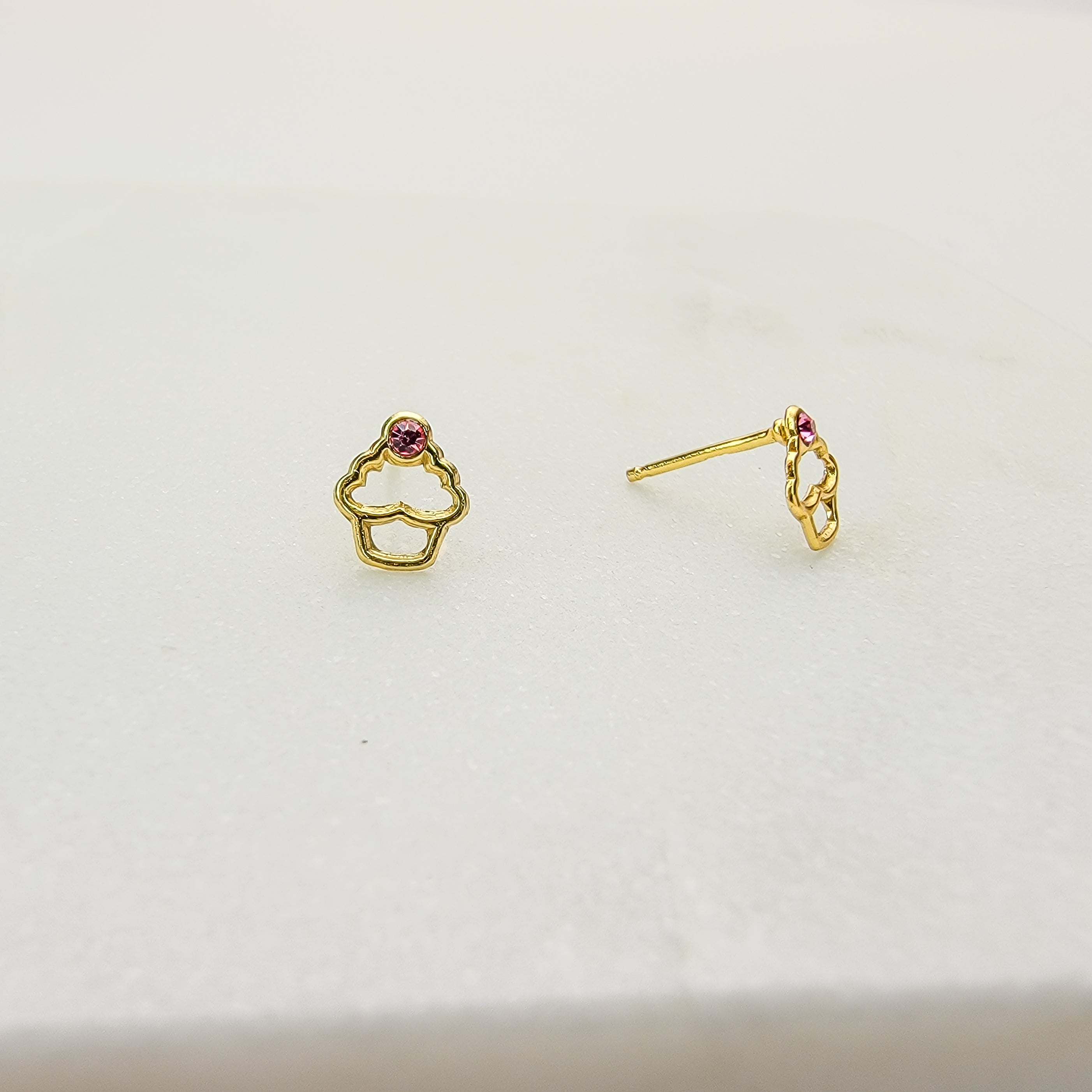Pink Crystal Cupcake Stud Earrings - Hypoallergenic