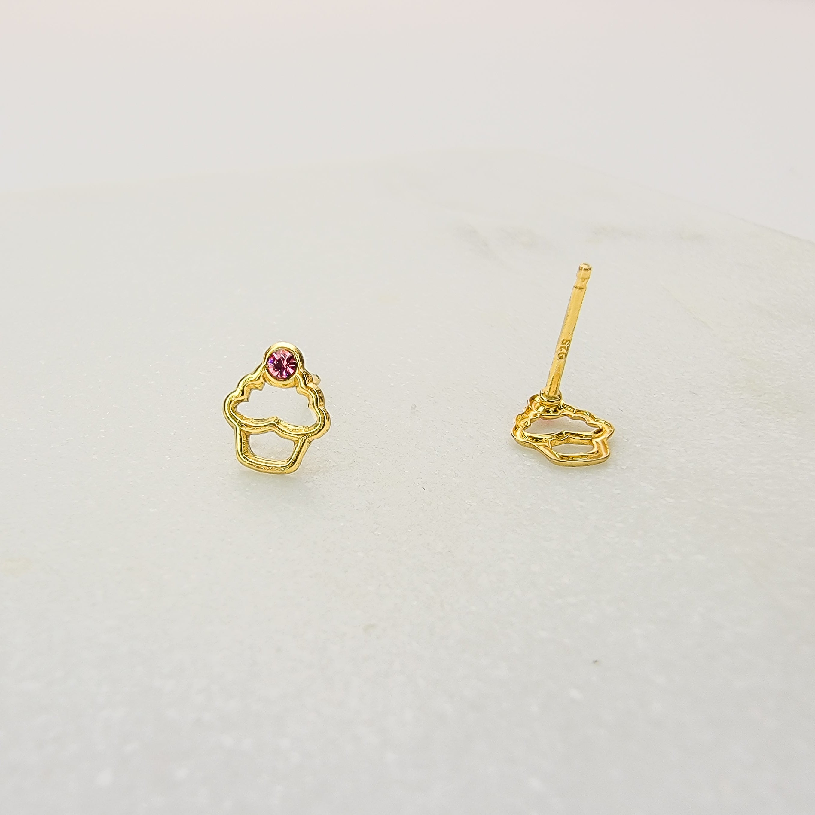Pink Crystal Cupcake Stud Earrings - Hypoallergenic