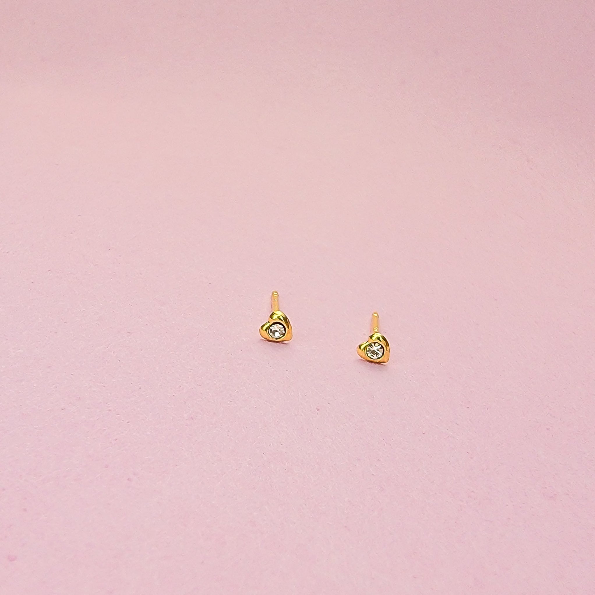 Tiny Stud Heart Earrings White Crystal