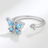 Blue Butterfly Spinning Fidget Ring - Sterling Silver