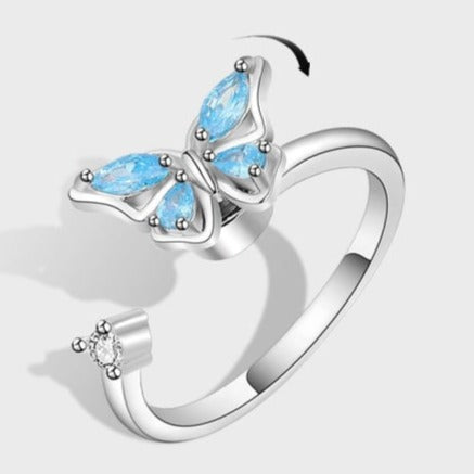 Blue Butterfly Spinning Fidget Ring - Sterling Silver