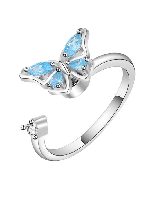 Blue Butterfly Spinning Fidget Ring - Sterling Silver
