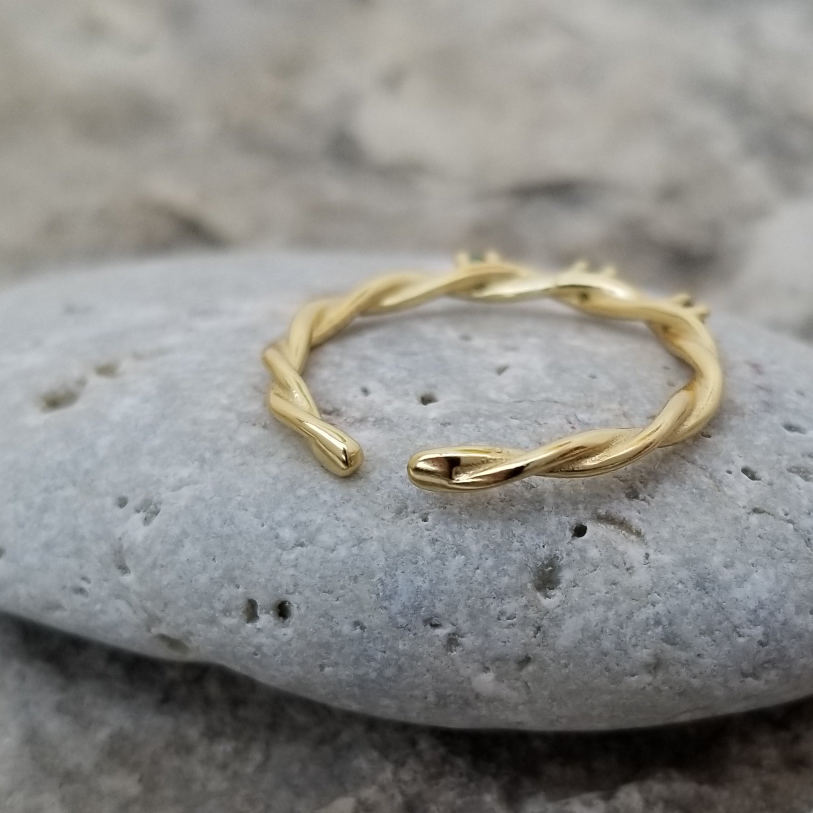 Three Green Stones Woven Ring