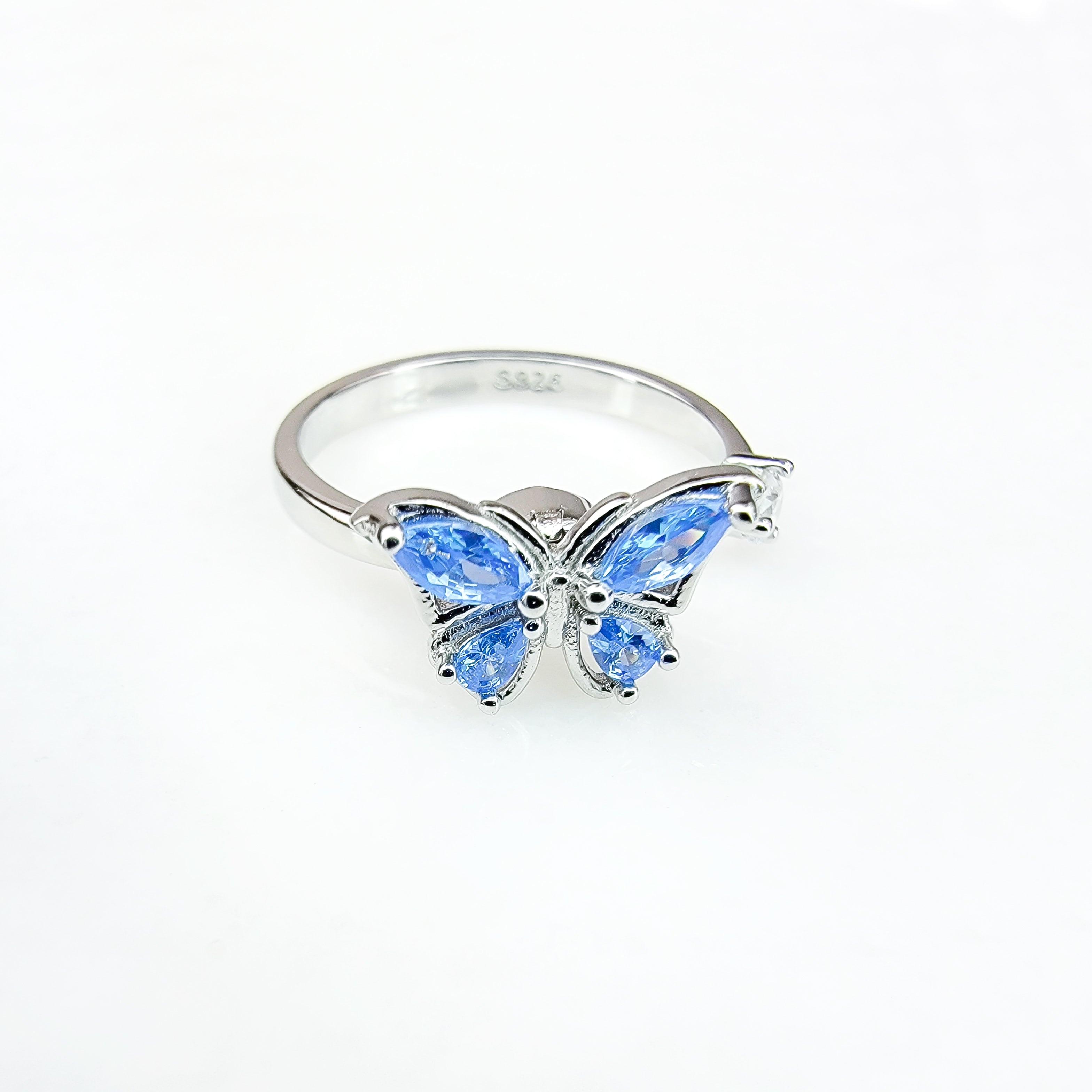 Blue Butterfly Spinning Fidget Ring - Sterling Silver
