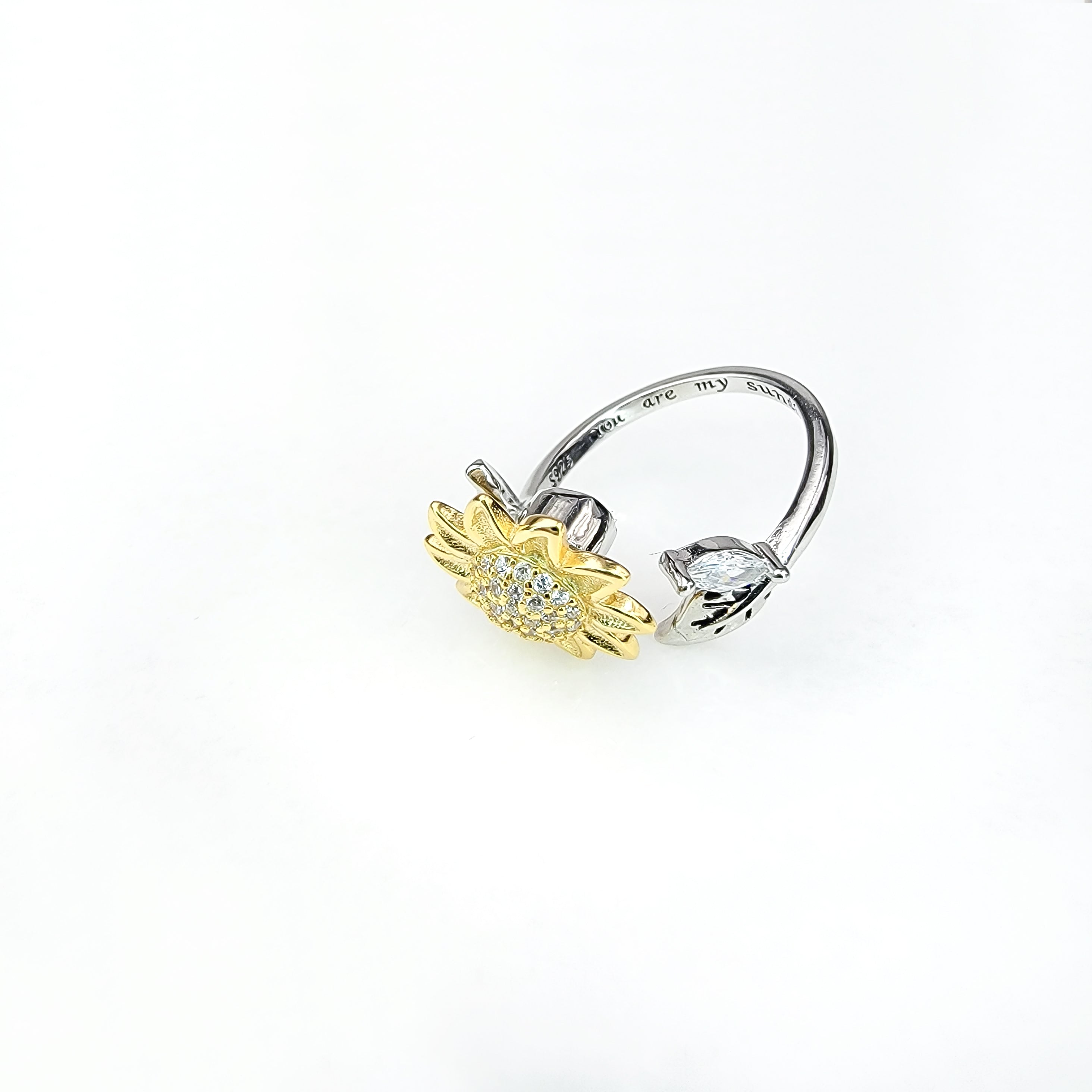 Sunflower Spinning Fidget Ring - Sterling Silver