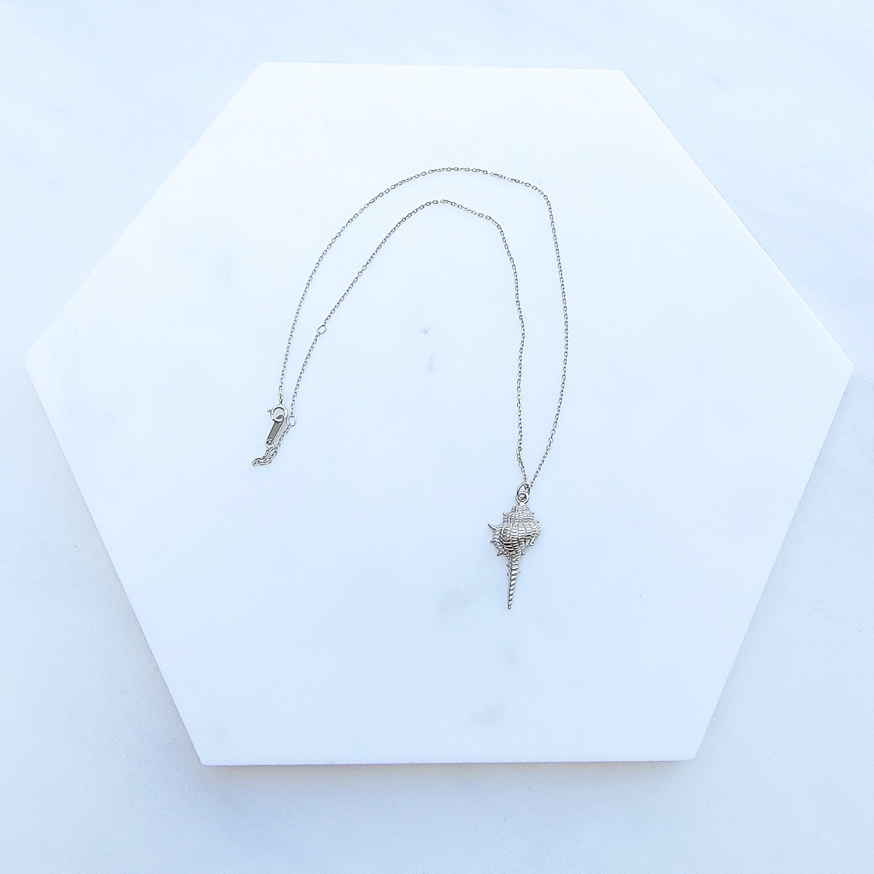 Are you dreaming of the beach? What a stylish way to add some under the sea glamour to your life with this Dazzling Conch Shell Necklace. Featuring a high polished finish for long-lasting shine, the conch shell pendant hangs from a 17-inch chain. Both the pendant and chain are crafted in 925 Sterling Silver and are plated in Gold. Do you prefer white Gold or yellow Gold?  